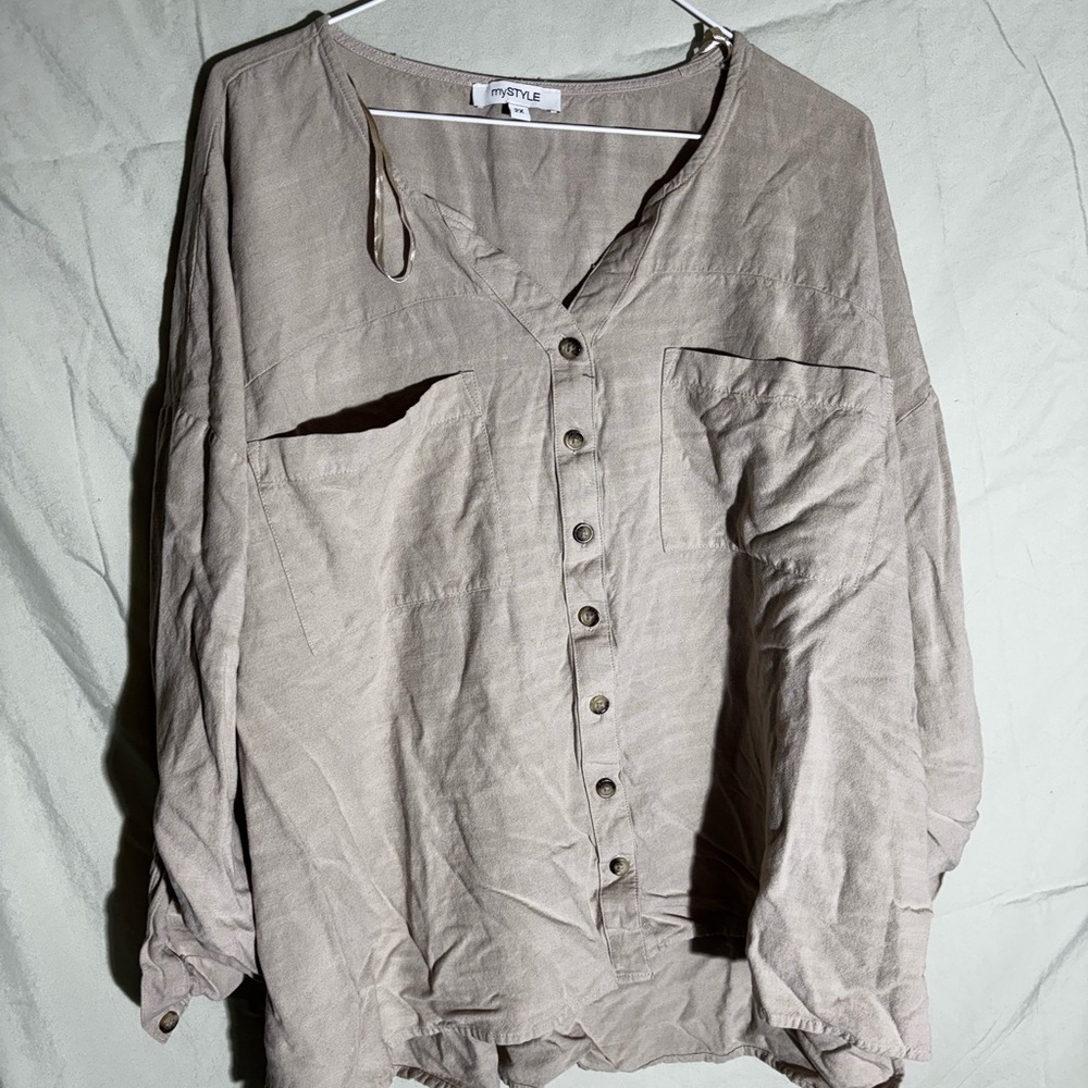 Beige Button-Up Blouse